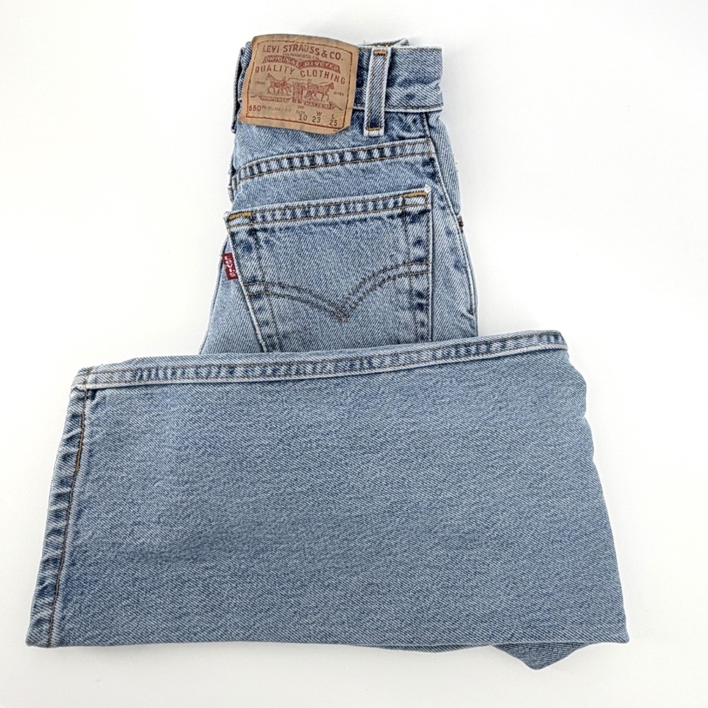 Levis 550 Relaxed Fit Slim Jeans Kids Size 10 23x25 Light Wash Blue Good Denim